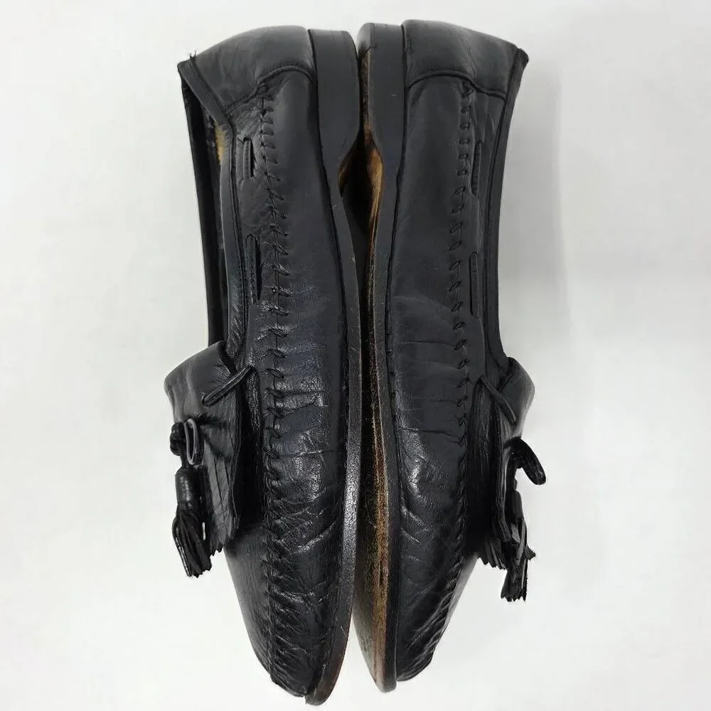 SANTONI RELAXED ITALY BLACK KILTIE TASSEL LOAFERS MOC TOE MENS SIZE 9.5 EE WIDE